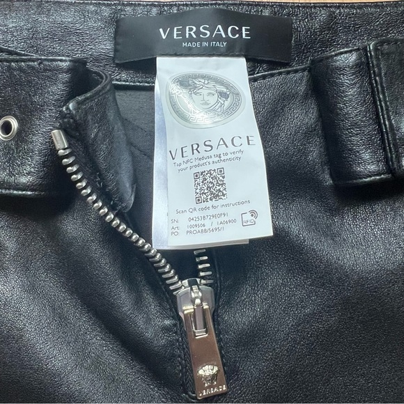 NWOT Versace black fringe leather boot cut pants - Picture 4 of 15